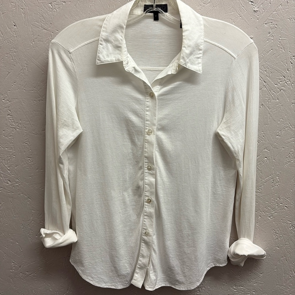 Theory white button up blouse, size P